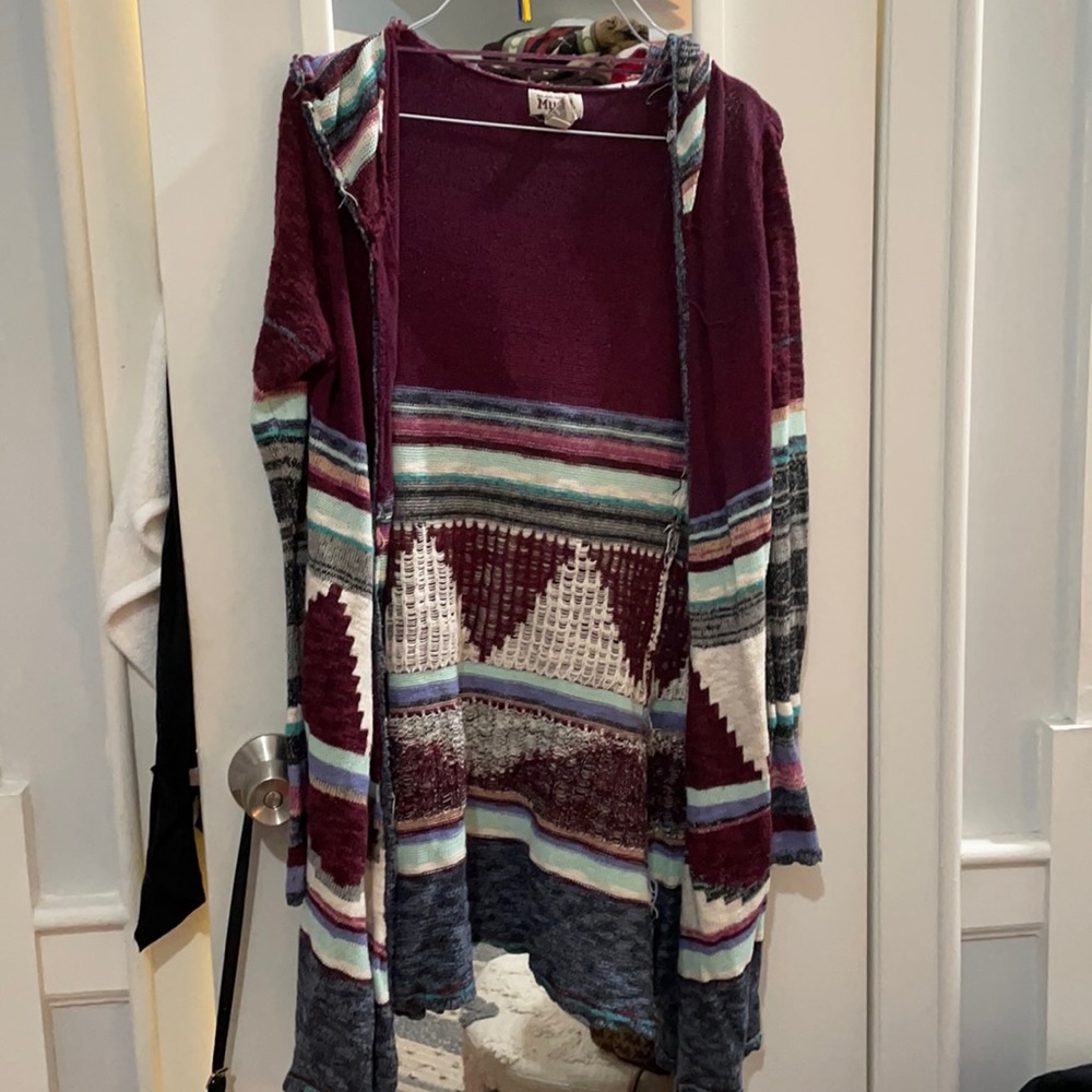 Aztec print cardigan with hood